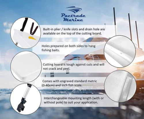 Miniatura 3 de Pactrade Marine Tabla de cortar de cebo para barco, mesa de filete de limpieza de peces ajustable con compartimentos, ranuras para cuchillos