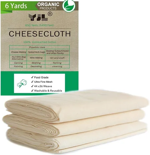 YJL Estopilla para colar, 54 pies cuadrados, 100% algodón grado 90 sin blanquear, gasa fina | Paños de queso de 6 yardas para cocinar | Colar |