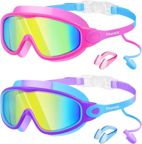 Miniatura 12 de Vvinca Gafas de natación para niños, con tapones para los oídos y clip para la nariz, visión amplia, antivaho y UV, para niños y niñas de 3 a 15 años