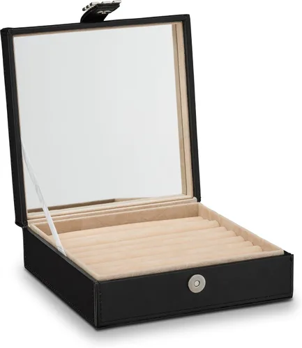 Miniatura 5 de Glenor Co Organizador de caja de anillos Soporte de joyería clásico de 54 ranuras Bandeja de almacenamiento con cierre de hebilla moderno, espejo
