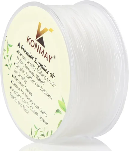 Miniatura 13 de KONMAY 1 rollo de cuerdas elásticas redondas de 0.024 in con estuche organizador, cordón elástico de cristal negro de 109 yardas para hacer pulseras