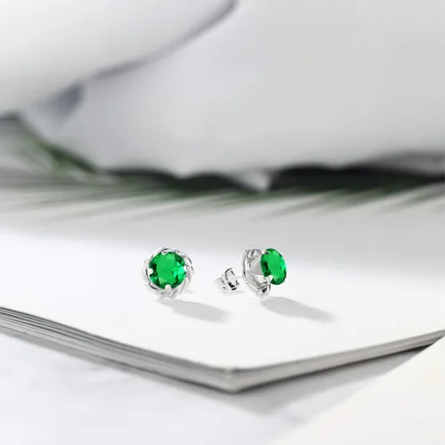 Miniatura 85 de Gem Stone King Aretes de plata de ley 925 de 0.236 in con piedra natal redonda para mujer