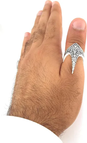 Miniatura 4 de Fang Gothic Biker Retro Genuino Sólido 925 Stelring Plata Turca Hecho a Mano Lujo Anillo Pulgar Hombre