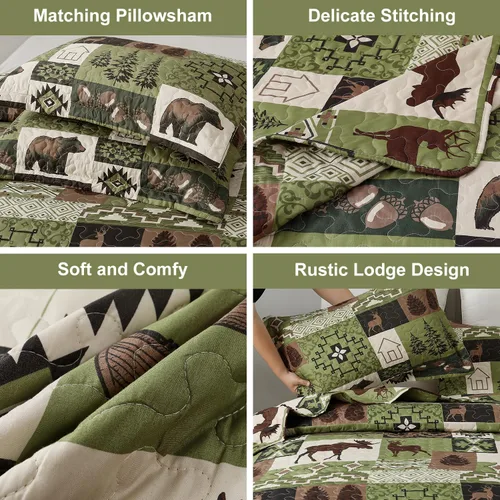 Miniatura 5 de Juego de colchas tamaño king, colcha rústica para cama, cubrecama de colcha king, ropa de cama de cabaña de campo, colcha de retazos, colcha ligera