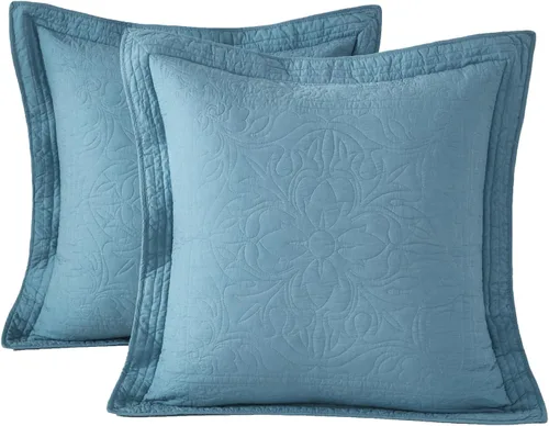 Miniatura 31 de WINLIFE Juego de 2 fundas de almohada acolchadas 100% algodón, estampado floral, tamaño King, color verde