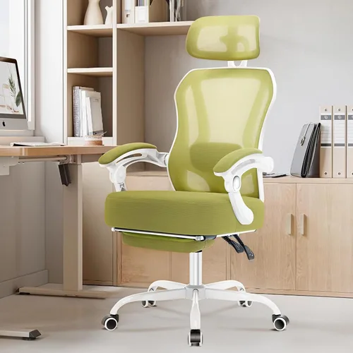 Miniatura 8 de Silla de oficina ergonómica con reposapiés, silla de escritorio reclinable ultra gruesa con soporte lumbar ajustable en 2D y reposacabezas, cojín