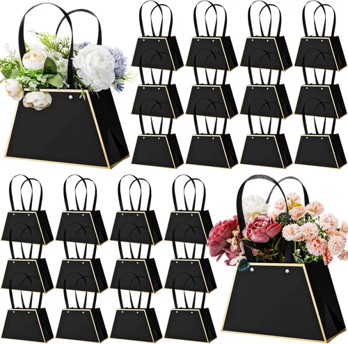 Noveread 24 bolsas de regalo florales de barra floral a granel, bolsa de ramo de flores, bolsa de papel de regalo con asa, caja de centro de mesa