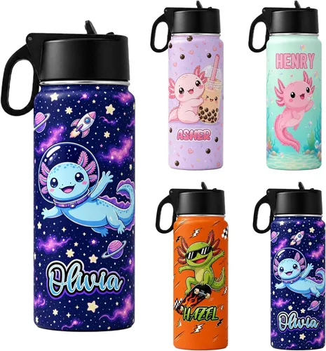 Personalized Kids Water Bottles with Name for School Double Wall Custom 18 oz Stainless Steel Insulated Water Cup with Straw Lid Customized Gifts