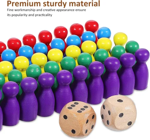 Miniatura 2 de Toddmomy Juego de piezas de ajedrez de madera con 2 dados pequeños de 0.98 pulgadas con forma humana, accesorios para juegos de mesa familiares