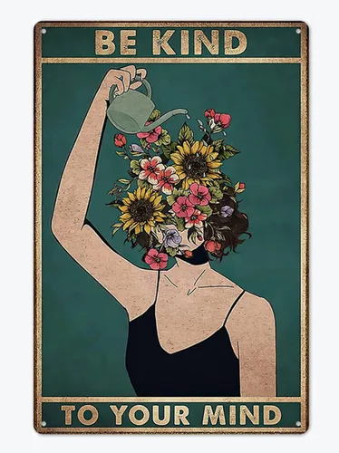 Fmcmly Be Kind to Your Mind Letreros de lata vintage hippie boho para decoración de pared, regalos de aliento para mujeres, oficina en casa,