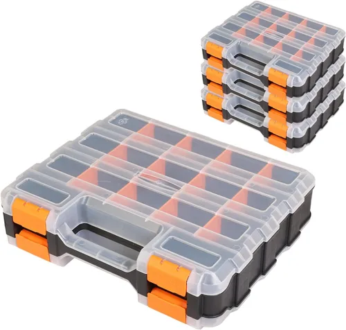 Miniatura 13 de Jack Boss Caja de herramientas con tapa transparente, caja organizadora de 34 compartimentos de doble cara con divisores extraíbles para herrajes