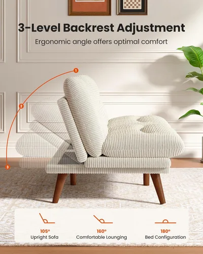 Miniatura 6 de Sofá cama futón de 75 pulgadas, futón 3 en 1 con respaldo y reposabrazos ajustables, sofá cama convertible pequeño plegable con cojín extraíble