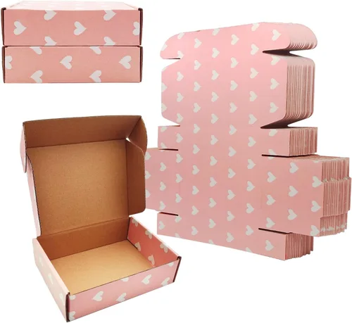 Miniatura 12 de Paquete de 25 cajas de envío con corazones rosas para bebé, cajas de cartón corrugado de kraft reciclables de 4 x 4 x 2 pulgadas, cajas de embalaje