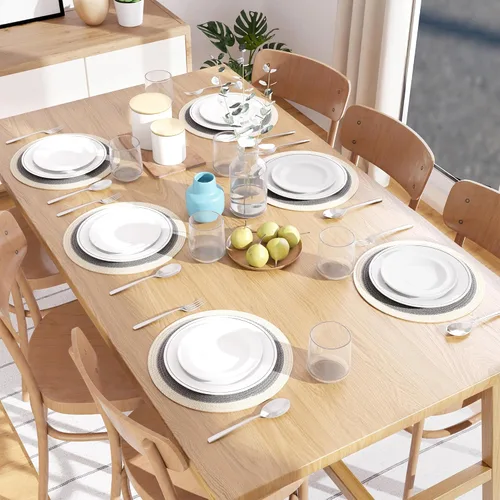 Miniatura 2 de Encasa XO Juego de 6 manteles individuales de comedor, manteles individuales de algodón, 13 pulgadas de diámetro, gris claro y blanco roto