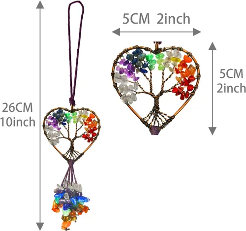 Miniatura 3 de Hecho a mano con piedras de chakras del árbol de la vida, accesorios colgantes para espejo de automóvil, para mujeres y hombres, 7 chakras