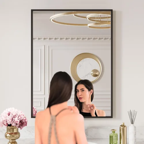 Miniatura 2 de LOAAO Espejo de Baño de Pared Rectangular Negro de 20"X30", Marco de Aleación de Aluminio Negro Mate, Vidrio Templado, se Cuelga Vertical u