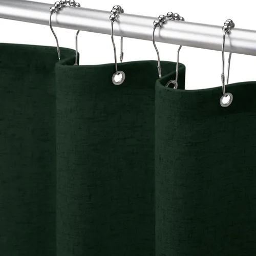 Miniatura 26 de Cortina de ducha de lino negro, cortinas de ducha de tela bohemia para baño, juego de forro de tela natural de algodón, 72 pulgadas de ancho x 72