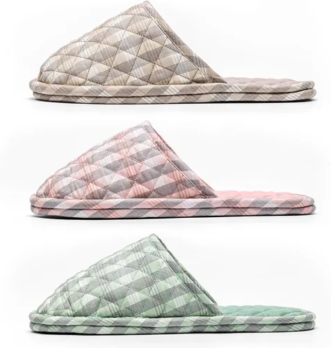 Miniatura 4 de 3 pares de zapatillas de casa florales de algodón para mujeres, zapatillas interiores de punta abierta cómodas lavables portátiles plegables