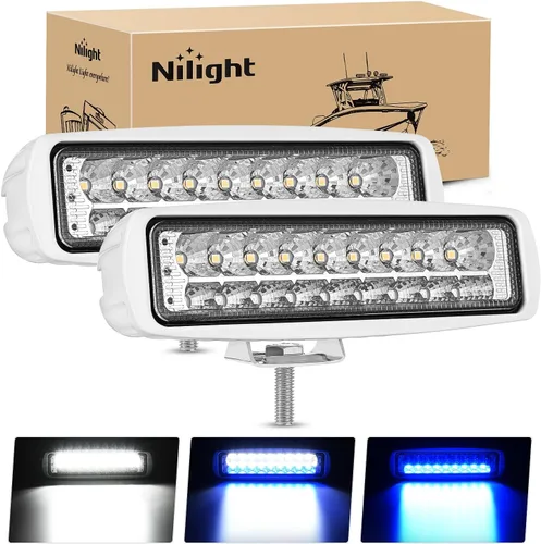 Nilight Cápsulas LED Marinas Luces de Navegación 2 Piezas 54W Haz de Inundación Azul Blanco Pontón Barco Cubierta Muelle Iluminación para Pesca