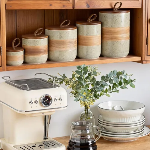 Miniatura 5 de Miamolo Tarro pequeño de cerámica con tapa, recipiente de café, recipiente de café, tarros de almacenamiento de alimentos para bolsa de té