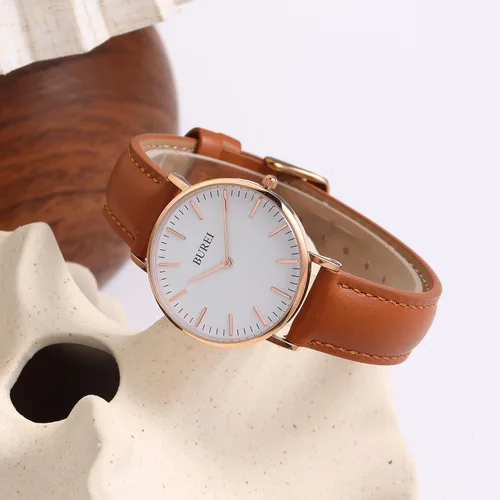 Miniatura 2 de BUREI Reloj de malla de acero inoxidable dorado para mujer, analógico, de cuarzo, impermeable, delicado reloj de pulsera para mujer, regalos