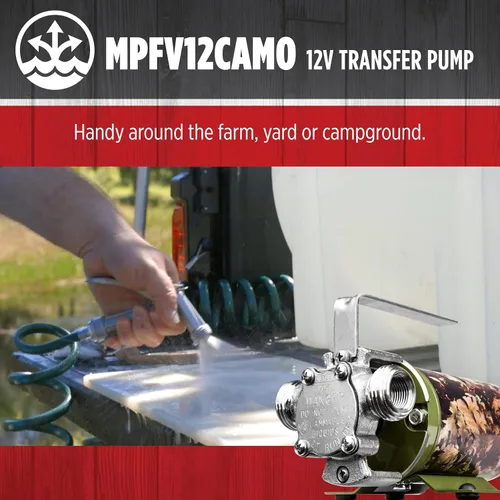 Miniatura 6 de Red Lion MPFV12CAMO 14942008 Bomba de transferencia multiusos no sumergible de 12 V, 300 GPH con adaptador de corriente para vehículo, camuflaje