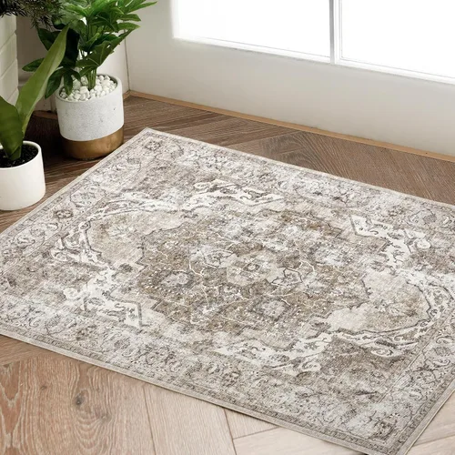 jinchan Alfombra de Área 2x3 pies Lavable Alfombra de Entrada Vintage Cubierta de Piso de Cocina Tradicional Delgada Color Topo Multicolor