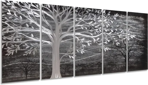 Miniatura 14 de Yihui Arts Arte abstracto de metal para pared, árbol de la vida, hecho a mano, 5 piezas, paneles grandes, grandes, únicos, de aluminio 3D, moderno