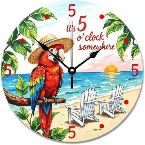 Miniatura 28 de ArogGeld Reloj de pared de 5 O'Clock Somewhere - Reloj redondo de madera para casa de playa, 10, silencioso, sin tictac, batería de cuarzo, granja
