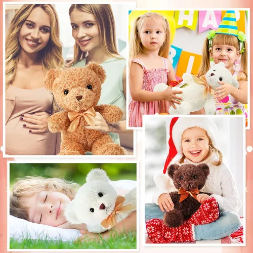 Miniatura 7 de HyDren Paquete de 12 Osos de Peluche Animales de 12 Pulgadas, Lindos Juguetes de Peluche a Granel con Corbatines de Lazo, Osos Suaves para Baby