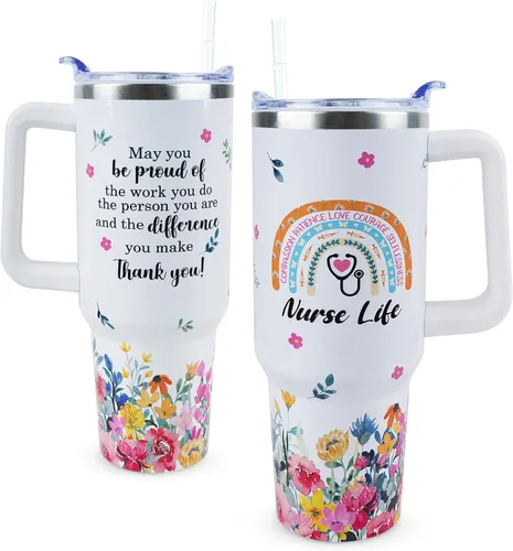 Miniatura 10 de Vaso de 40 onzas con asa y tapa con pajita a prueba de fugas Regalos inspiradores de cumpleaños del Día de la Madre para mujeres, hombres