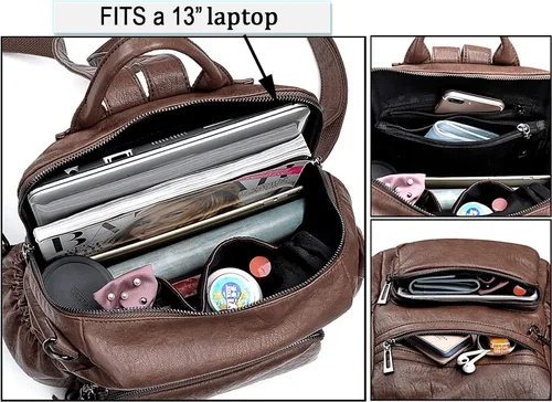 Miniatura 4 de UTO Mochila de cuero vegano para mujer, diseño de moda, convertible con borla, para viajes, con borla