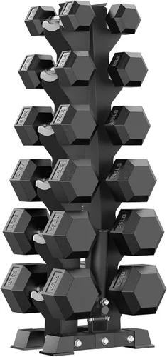 Miniatura 25 de PAPABABE - Juegos de mancuernas hexagonales de 60-550 libras con revestimiento de goma y soporte de almacenamiento, mancuernas con múltiples