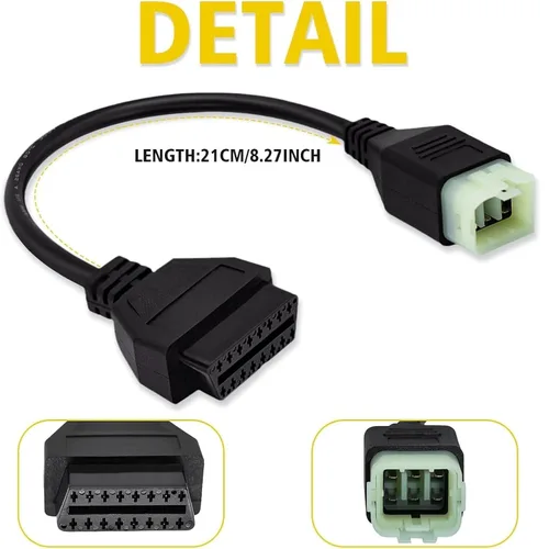 Miniatura 2 de OBDII Cable de diagnóstico OBD de 6 pines a 16 pines Motorrad 6 Pin Adaptador de motocicleta Moto Connect compatible para Kawasaki Moto Fit