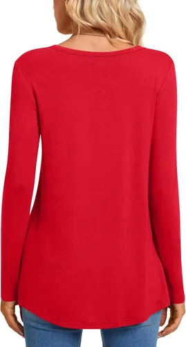 Miniatura 4 de CATHY Blusa tipo túnica de manga larga para mujer, cuello en V, con botones, informal, plisada, básica