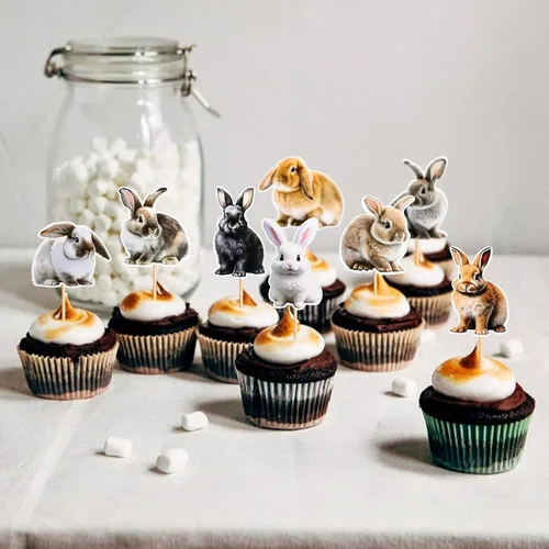 Miniatura 3 de Ercadio Paquete de 32 adornos para cupcakes de conejo, selecciones de cupcakes de animales salvajes, decoraciones de cumpleaños para baby shower