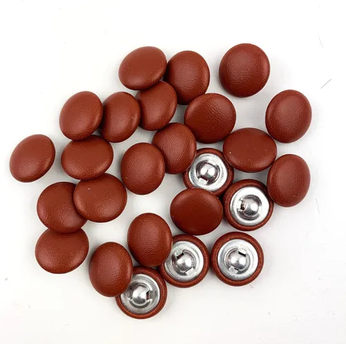 Miniatura 71 de Heyiwell 30 botones redondos cubiertos de cuero con vástago de metal, para vestidos de novia, camisas, vestidos, manualidades de costura (beige, mm)