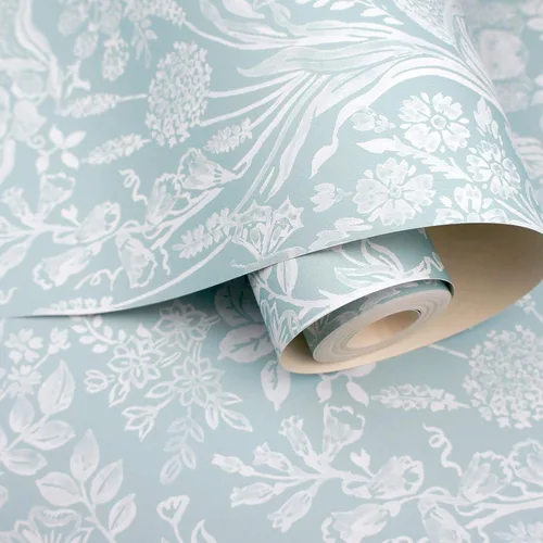 Miniatura 4 de World of Wallpaper Harlen Woodland Animal Flor y Planta Temática Pintado a Mano Estilo Damasco Papel pintado Dormitorio Guardería Pato Huevo Azul