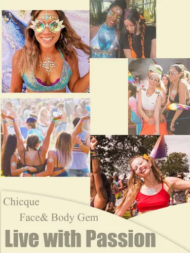 Miniatura 6 de Gemas de cara de sirena con diamantes de imitación, joyería para el cuerpo, tatuaje, calcomanías de cuerpo rosa, gemas de pecho para mujeres