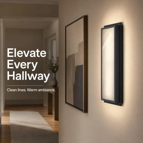 Miniatura 6 de Aplique de pared LED de alabastro natural de 16 pulgadas para baño, 20W-3000K, lámpara de pared moderna de estilo conciso, acabado negro