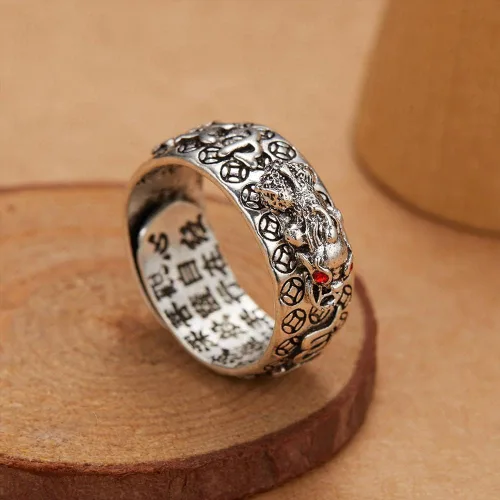 Miniatura 4 de Feng Shui PiXiu - Anillo de protección para mantra de riqueza, anillo ajustable, anillo de sutra de corazón budista, anillo de Buda ajustable
