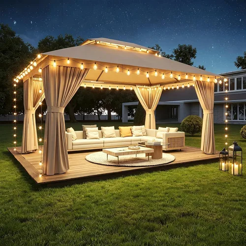 Miniatura 14 de Aoxun Gazebo para exteriores de 8 x 8 pulgadas para patio, toldo con marco de metal, cenador pequeño de doble techo resistente, kiosco para patio