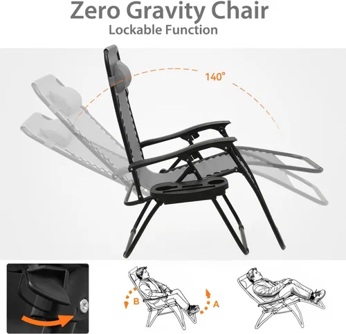 Miniatura 4 de OS MOTOR Sillas de gravedad cero, sillas reclinables plegables portátiles con almohada ajustable y bandejas portavasos, para exteriores, patio