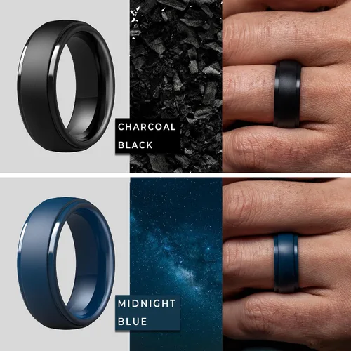 Miniatura 37 de ThunderFit Anillos de boda de silicona para hombre, 0.394 in de ancho y 0.098 in de grosor, paquete múltiple de variedad 1-7