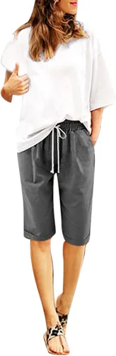 Miniatura 21 de Pantalones cortos sólidos con control de barriga, casuales, con cordón, cómodos, para mujer, pantalones cortos ligeros de verano para correr 2023