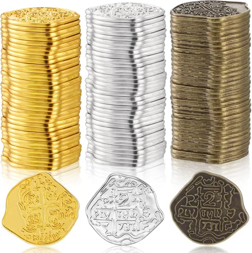 Miniatura 8 de Hanaive 50 Piezas Monedas de Metal del Tesoro Monedas Piratas de Metal Monedas de Oro Falsas Fichas de Juego Doblón Español Fichas del Tesoro