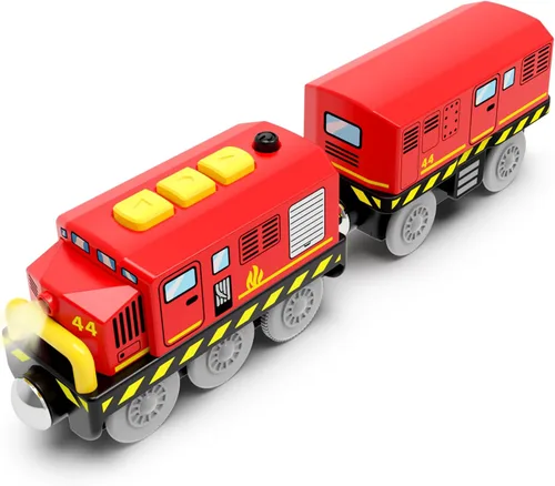 Miniatura 8 de Juguete de tren de locomotora a batería para pista de madera, camión de bomberos motorizado con luz y sonido, ajuste para tren Brio, regalo