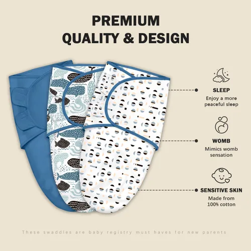 Miniatura 2 de Cute Castle 3 paquetes de sacos de dormir para bebé - Saco de dormir para recién nacido - Manta para envolver ergonómica para bebé para niños y Azul