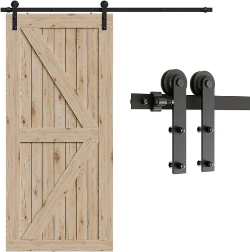Miniatura 13 de CCJH - Kit de herrajes para puerta corrediza de granero de 10pies, resistente, suave y silencioso, fácil de instalar, p/paneles de puerta indiv.