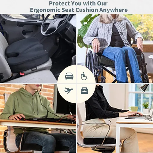 Miniatura 7 de Cojín de asiento de gel refrescante para sentarse durante mucho tiempo, almohada de espuma viscoelástica para aliviar el dolor de ciática, gel Negro